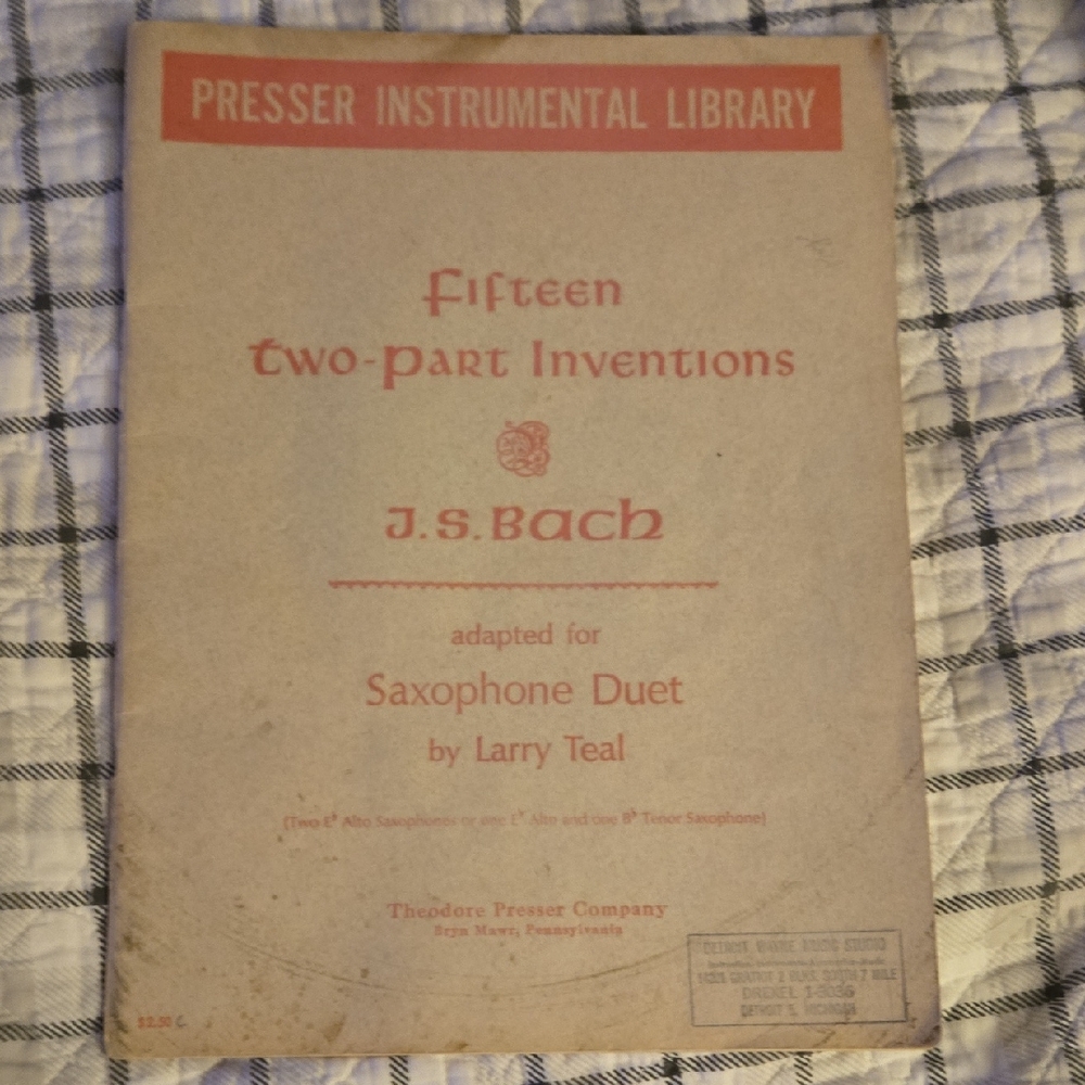 J.S. Bach Saxophone Duet Sheet Music copywright 1969 Theodore Presser Co